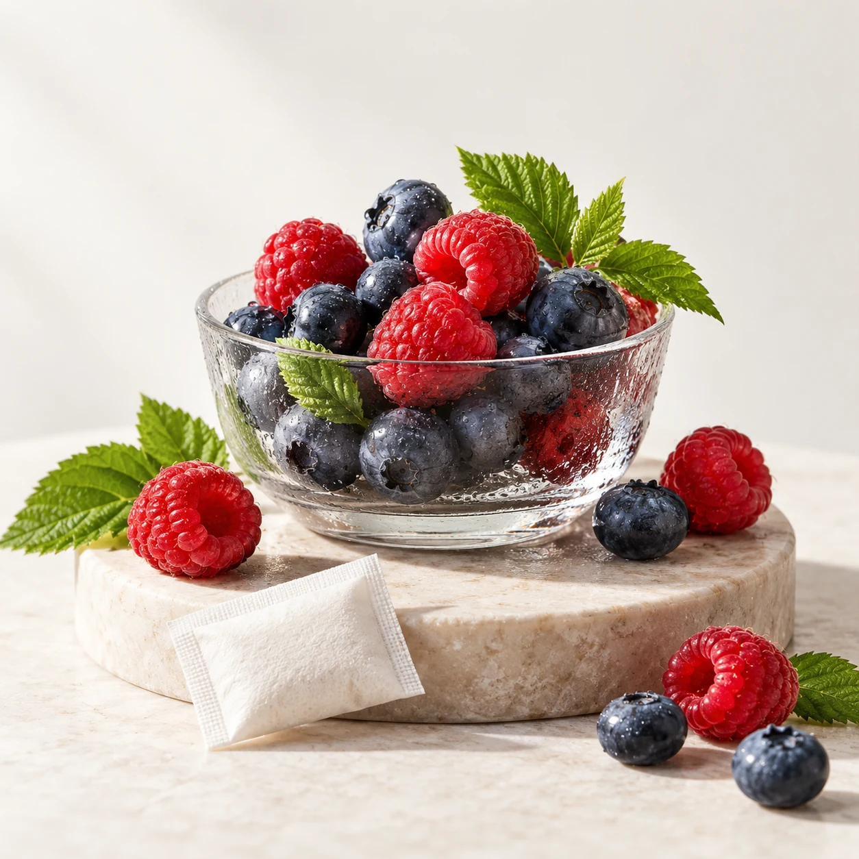Illustrative blueberry raspberry flavor composition