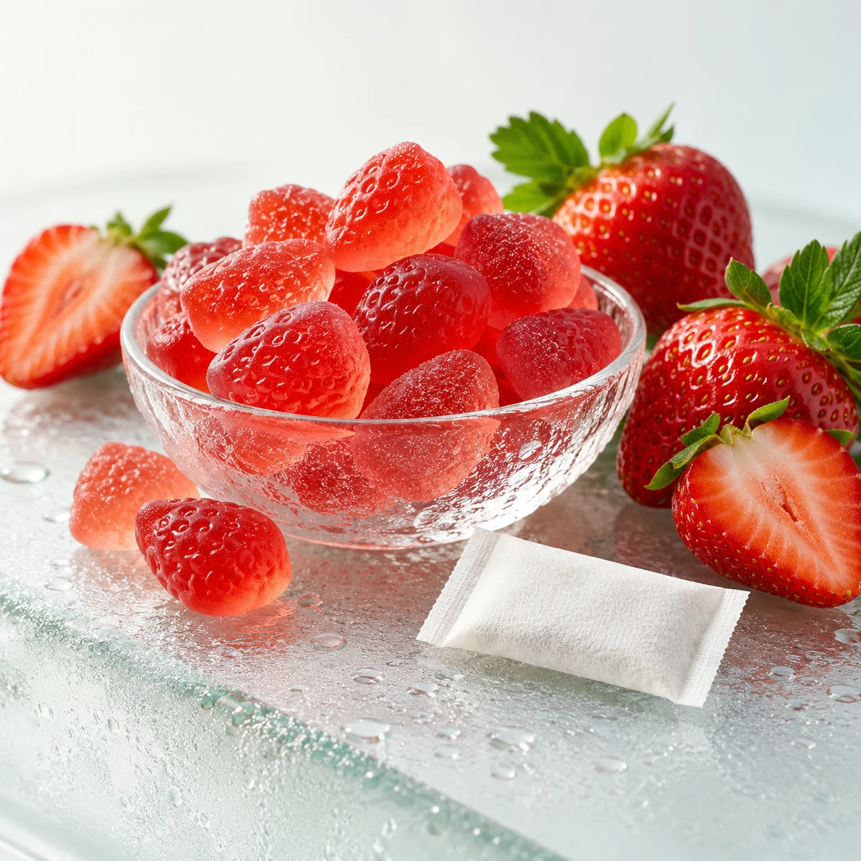 Illustrative strawberry gummy flavor composition