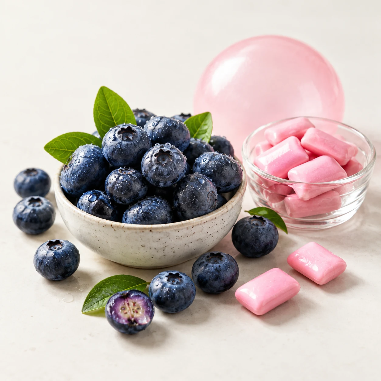 Illustrative blueberry bubble gum flavor composition