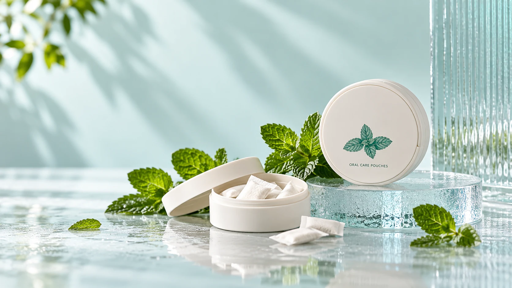 Illustrative fresh breath oral care pouch sample scene