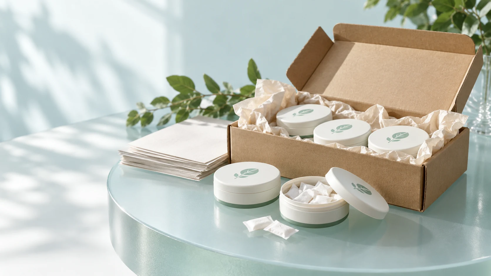 Illustrative oral care sample carton and protective packing materials