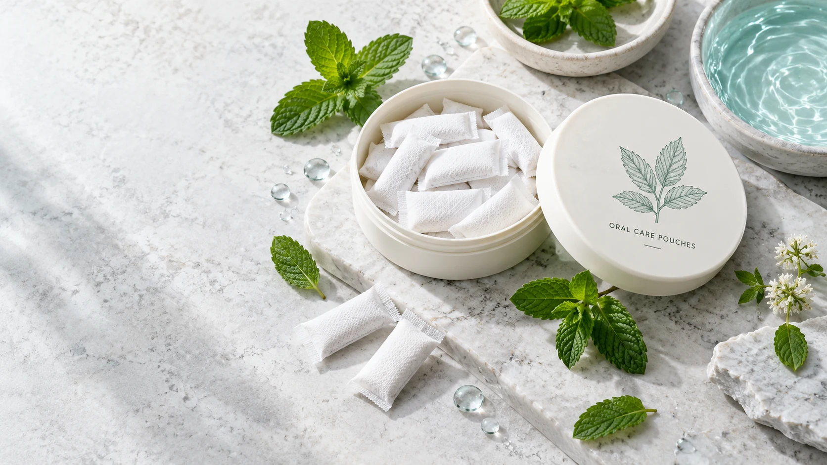 Teeth whitening pouch formulation and packaging concept